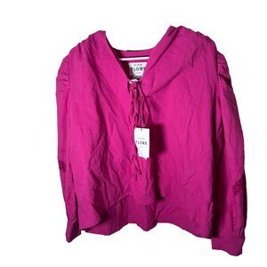 Maison Flore Paris Blouse Women's Solar Pink Bleuet One Size Upcycled Handmade